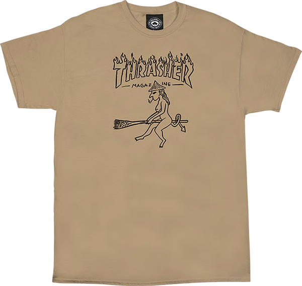 Thrasher Witch Flame Logo T-shirt - Size SM / Tan