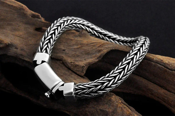 Silver 8mm Thick Retro Weave Silver Handmade Rope Bracelets