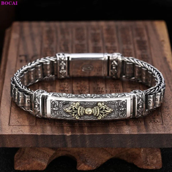 Sterling Silver Six Character Truth Rotating Drum Hand Bracelet