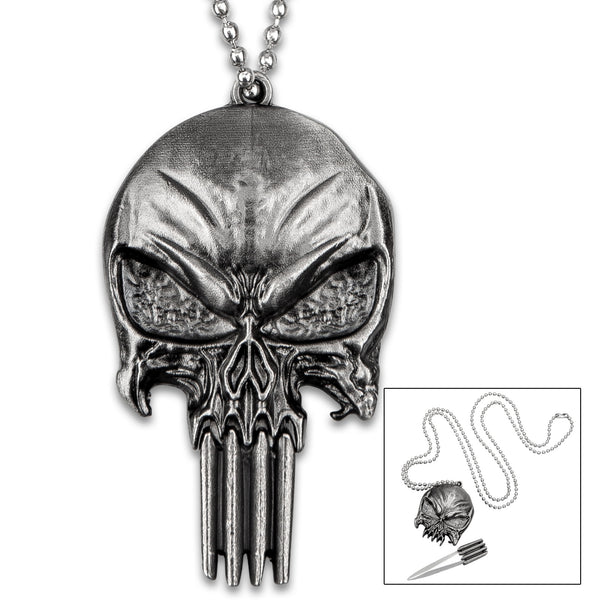 Punisher Skull Hidden Knife Necklace - Stainless Steel Blade