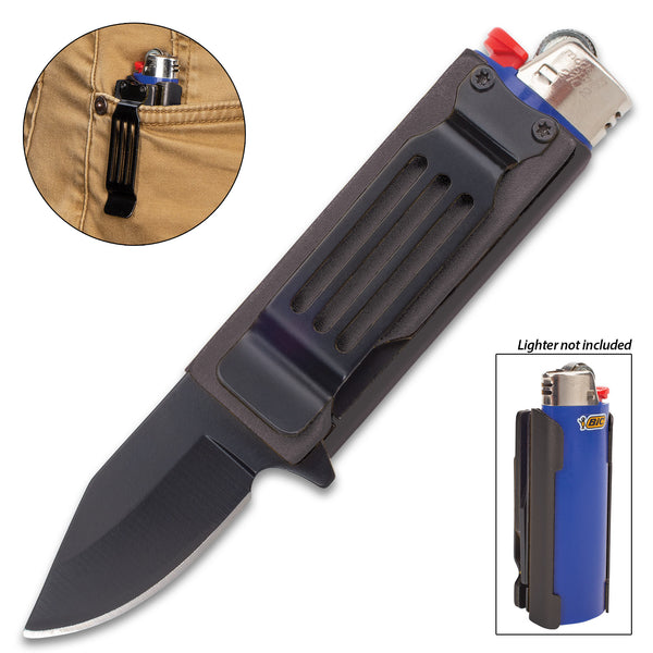 Black Lighter Caddy And Pocket Knife