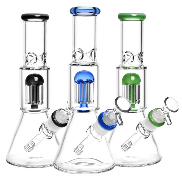 Beaker Water Pipe w/ Jellyfish Perc | 9.5" | 14mm F | Colors Vary