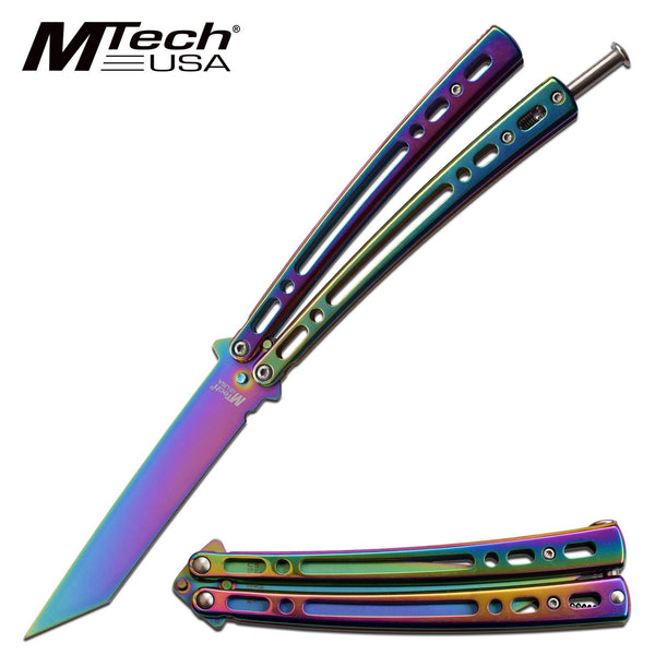 Butterfly Knife Trainer 4 Inch Rainbow Tanto Blade Balisong