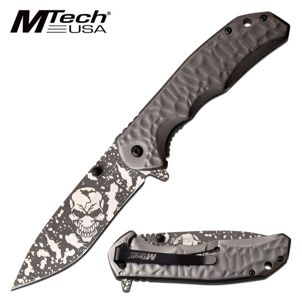 Mtech Etched Skull Spring Assisted Knife 3.75"