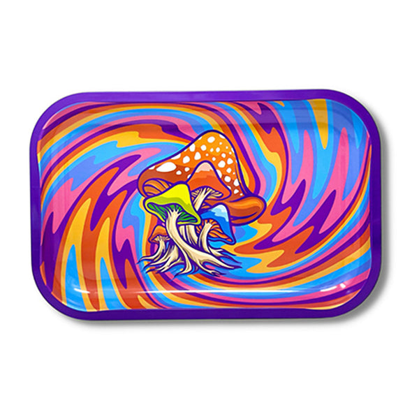 Mushroom Rainbow Swirl Metal Rolling Tray | 11.25" x 7.5"