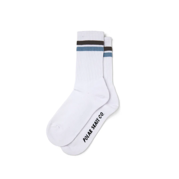 Polar Skate Co - Stripe Socks - (White/Brown/Blue) - 39-42
