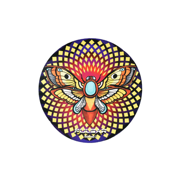 Pulsar x DabPadz Round Dab Mat | Psychedelic Moth - 8"