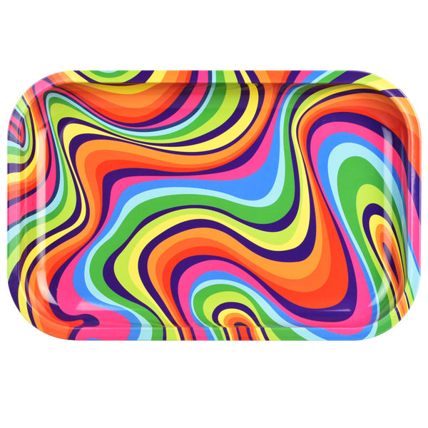 Rainbow Swirl Metal Rolling Tray | 11" x 7"