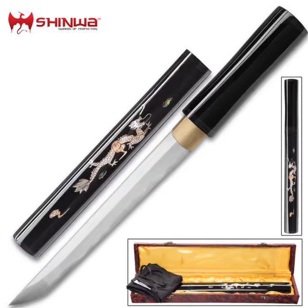 Shinwa Black Komodo Handmade Tanto/Samurai Short Sword, Forged Carbon Steel