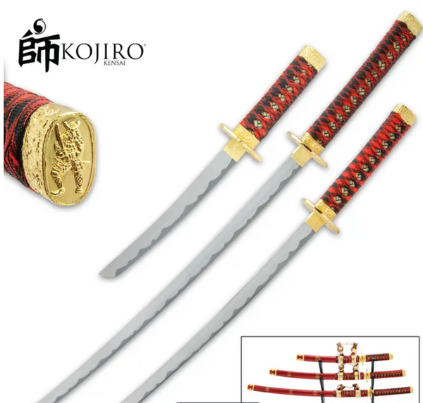 Kojiro Imperial Red Daisho Sword Set- Carbon Steel Blades