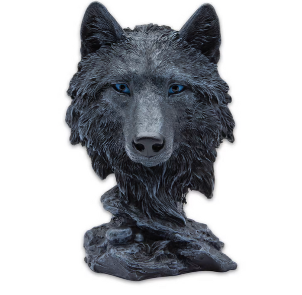 Black Wolf Head Sculpture - Polyresin Statue