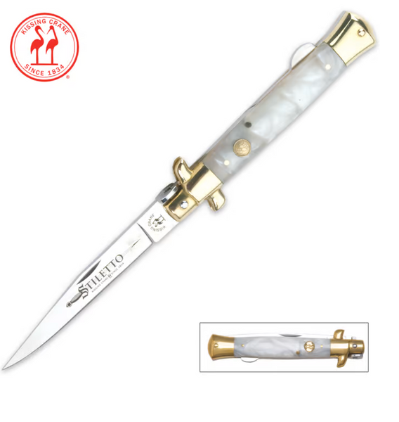 Kissing Crane Mother Of Pearl Stiletto Pocket Knife