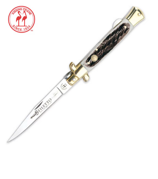 Kissing Crane Burnt Bone Composite Stiletto Pocket Knife