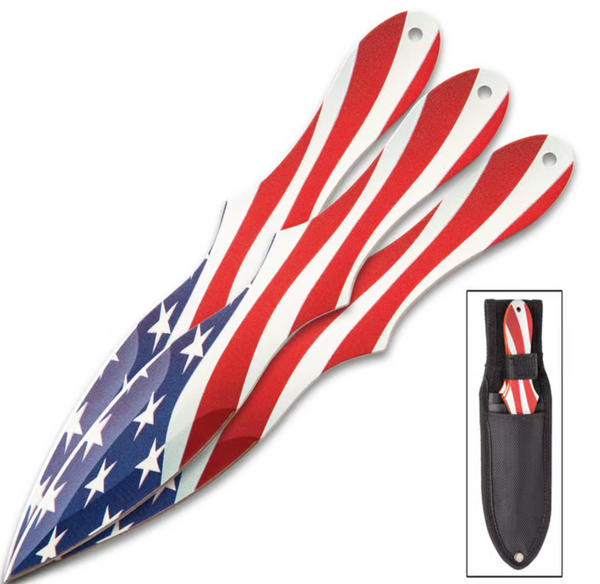 Old Glory Three-Piece Throwing Knife Set With Sheath - Stainless Steel