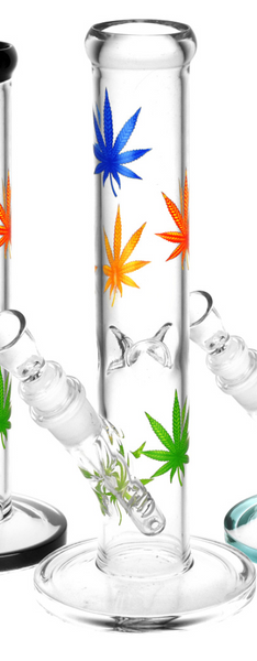 Hemp Leaf Straight Tube Water Pipe | 9.75" | 14mm