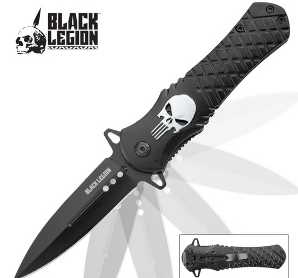 Black Legion Punisher Skull Assisted Opening Pocket Knife