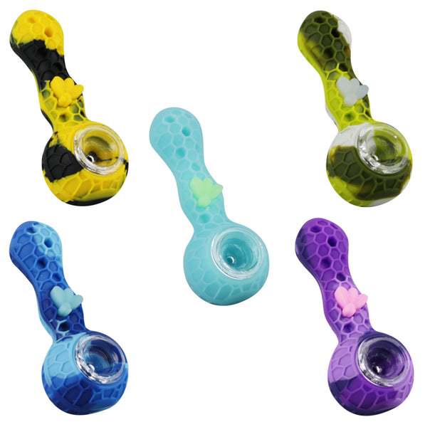 Silicone Bee Hand Pipe - 4.15" / Asst Colors
