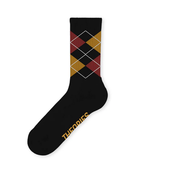 Theories -  Stamp Argyle Crew Socks - Black