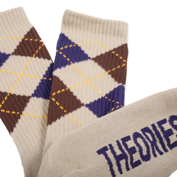 Theories -  Stamp Argyle Crew Socks - Beige