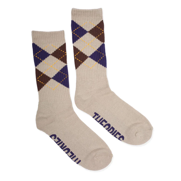 Theories -  Stamp Argyle Crew Socks - Beige