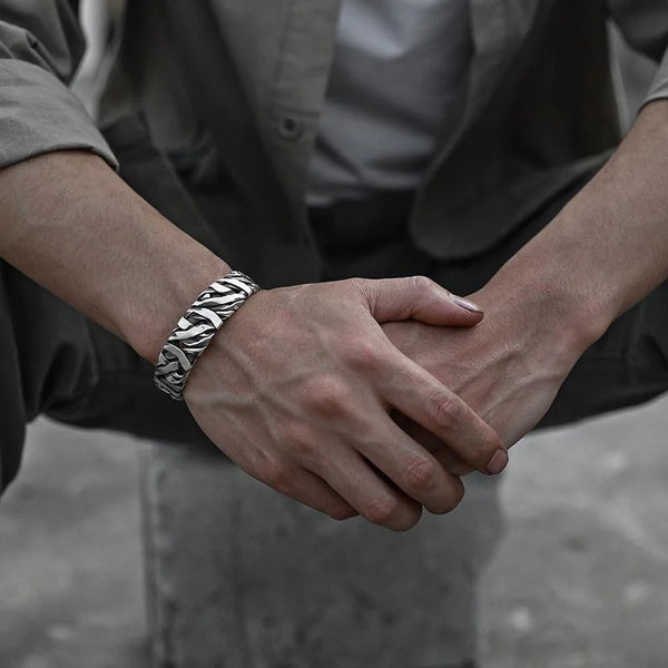 Sterling Silver Hand-Woven Retro Opening Adjustable Bracelet