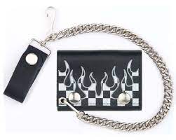 Checkered Flag W Flames Trifold Leather Wallets