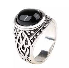 Black Stone Silver Viking Style Metal Biker Ring