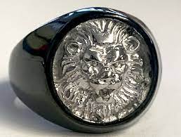 Black & Silver King Lion Face Metal Biker Ring