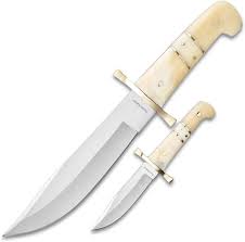 Timber Rattler Camel Bone Bowie Knife - Two-Knife Set with Leather Twin Sheath
