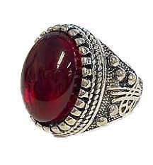 Ruby Red Stone Engraved Metal Biker Ring