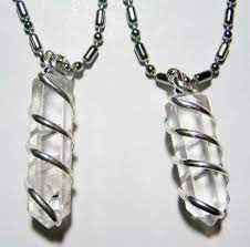 Clear Quartz Crystal Coil Wrapped Stone Chain Necklace