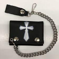 Celtic Cross Trifold Leather Wallet With Chain