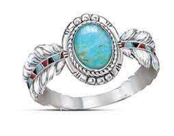 Native Style Turquoise & Silver Feather Ring