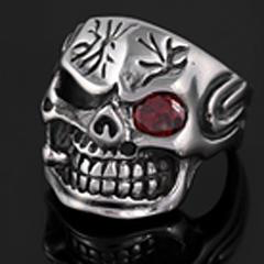 Skull Red Eye w/ cigar stainless steel biker ring
