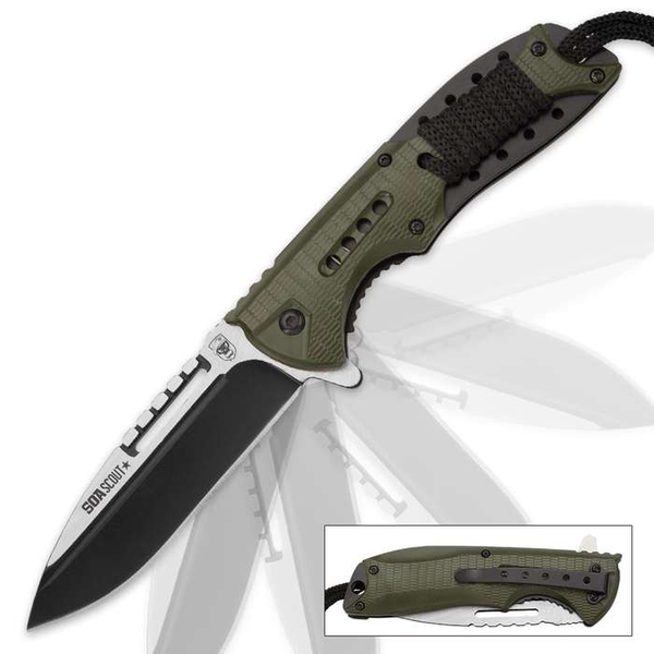 SOA Scout Assisted Opening Pocket Knife - Black With Green