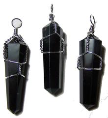 Wire Wrapped Black Obsidian Point Cut Stone Pendants