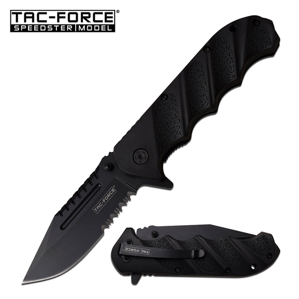 Tac-Force Black Steel Serrated Blade
