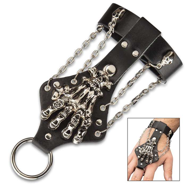 Leather Skeleton Hand Cuff And Finger Ring