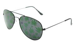 Marijuana Pot Leaves Lens Aviator Sunglasses