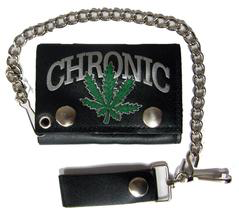 Chronic Marijuana Leaf Trifold Leather Wallets