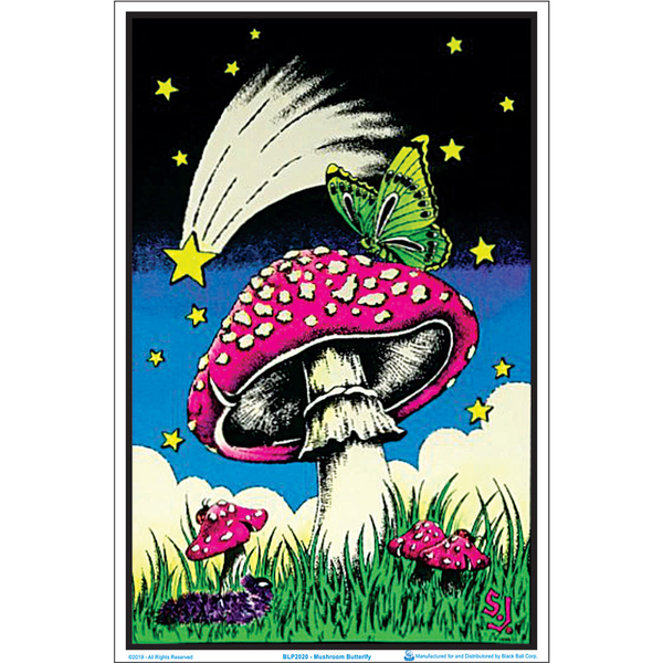 Mushroom Butterflies Blacklight Poster - 23" x 35"