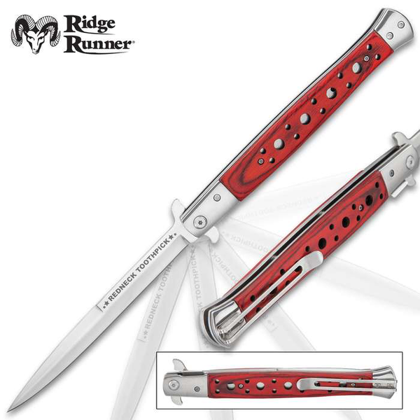 Ridge Runner Redneck Toothpick Stiletto Stainless Steel Blade With Etch, Wooden Handle
