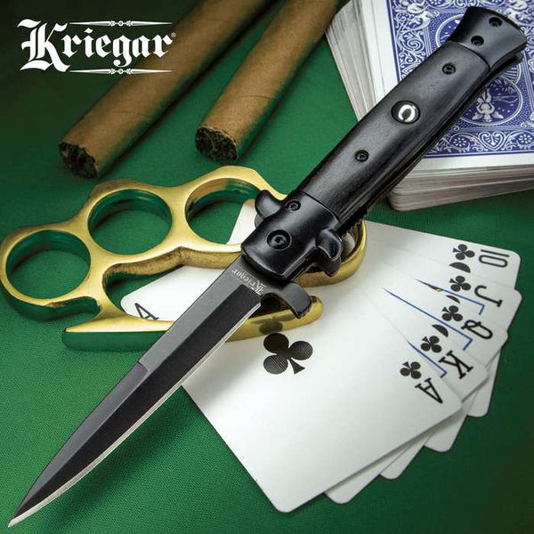 kriegar black stiletto assisted opening pocket knife