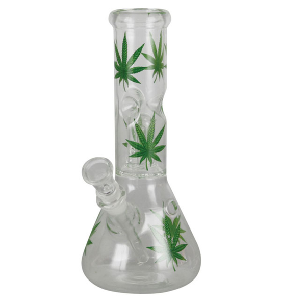 Cannabis Leaf Beaker Waterpipe - 8" | 14mm Female