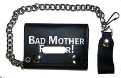 Bad Mother F Trifold Leather Wallet With Chain