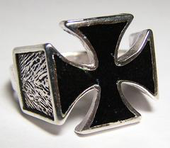 Inlayed Black Iron Cross Biker Ring