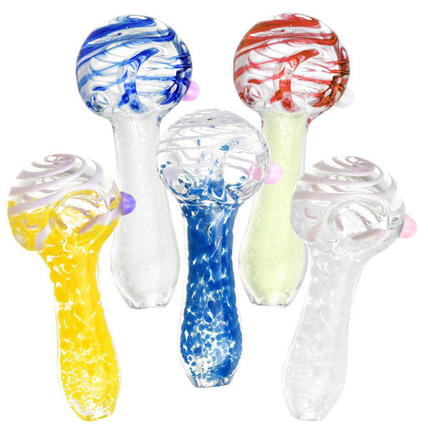 Swirled & Fritted Spoon Pipe - 3.5"