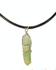Jade Stone Wire Wrapped Black Cord Necklace