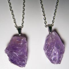 Amethyst Rough Natural Mineral Stone 18 In Silver Link Chain Necklace