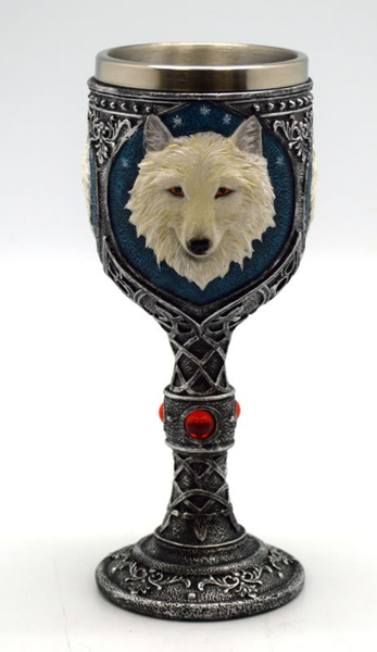 Medieval White Wolf Goblet 7 1/2"